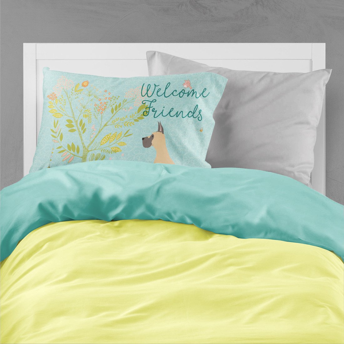 Welcome Friends Fawn Great Dane Cropped Ears Fabric Standard Pillowcase BB7589PILLOWCASE by Caroline's Treasures