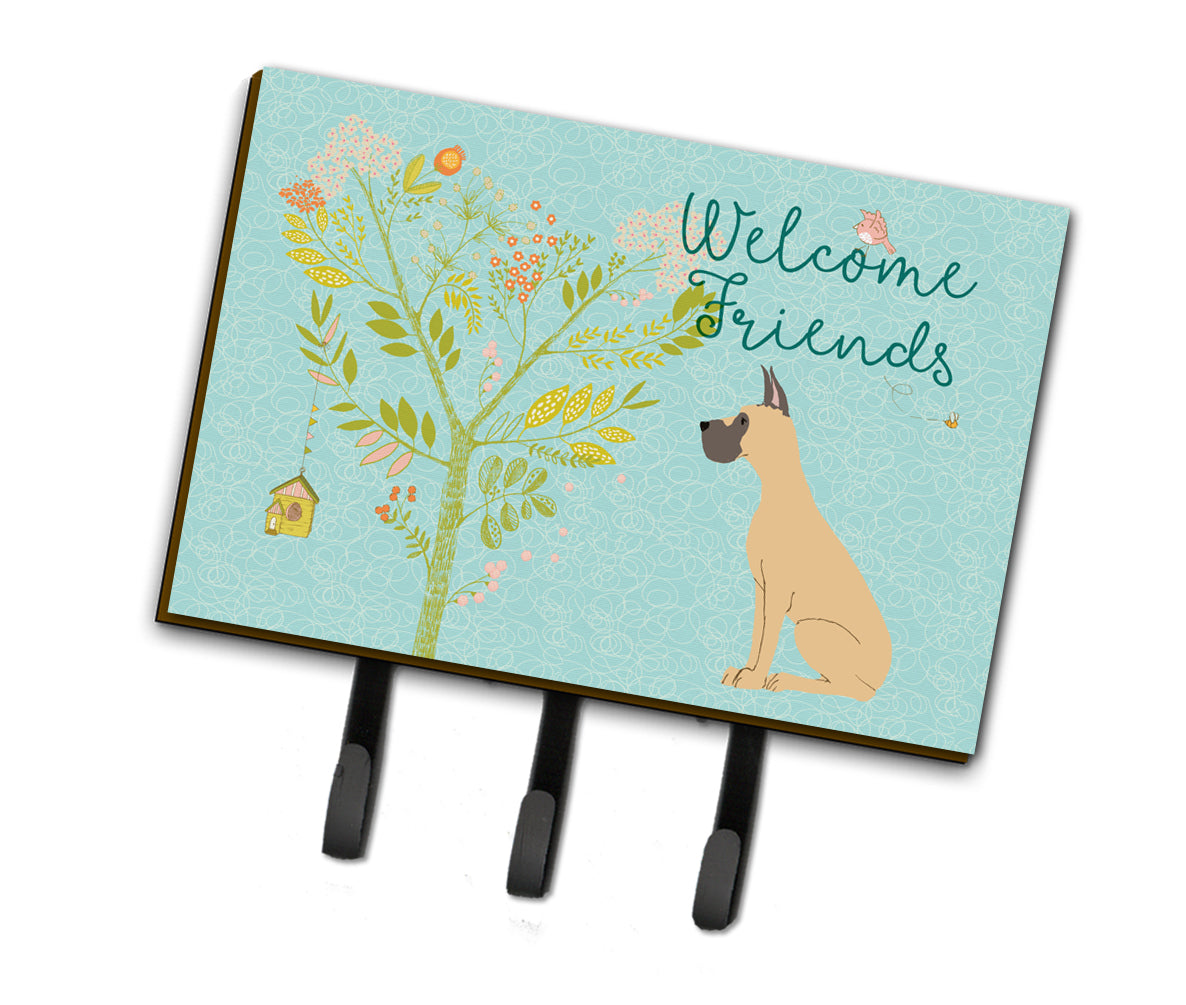 Welcome Friends Fawn Great Dane Cropped Ears Leash or Key Holder BB7589TH68  the-store.com.
