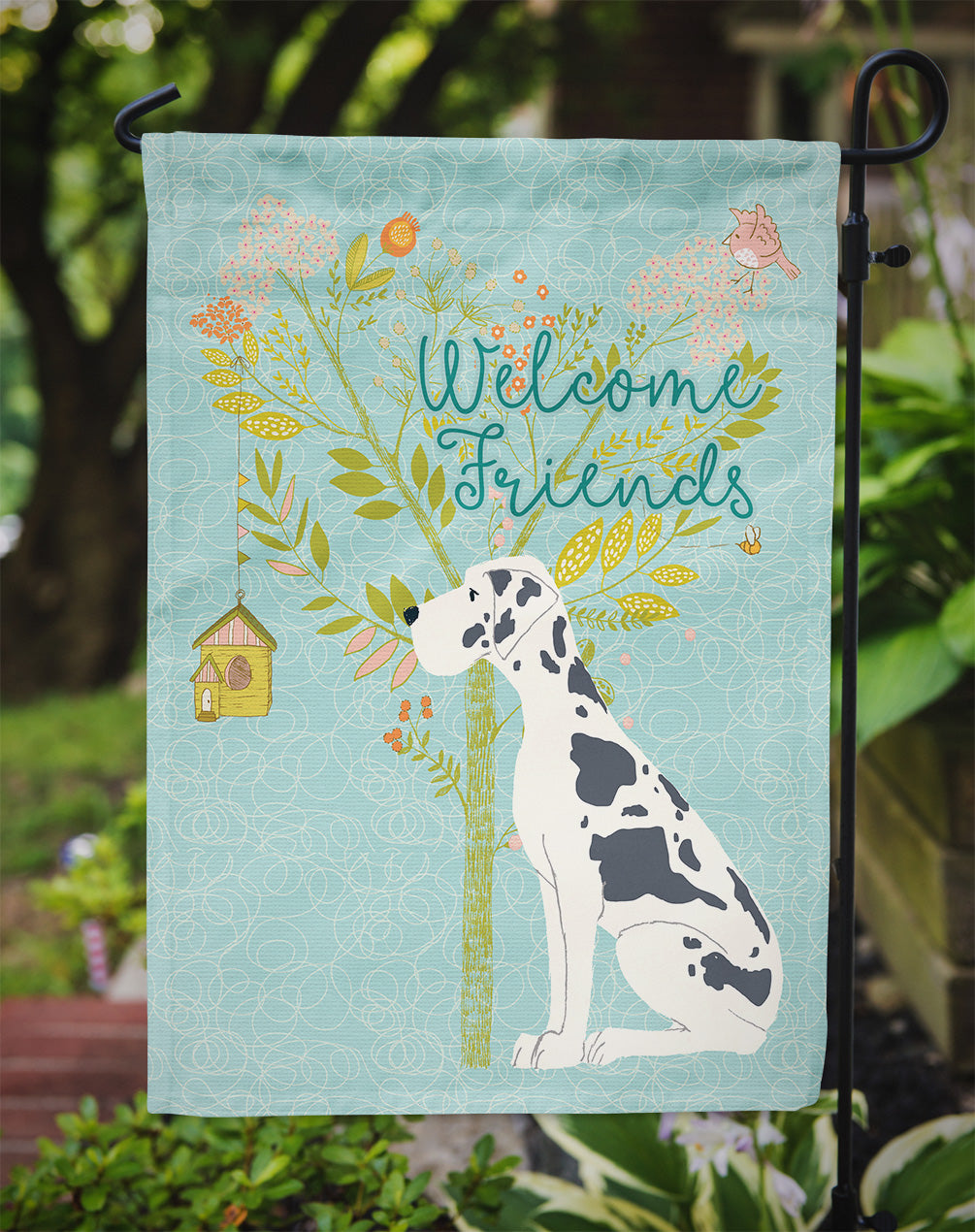 Welcome Friends Harlequin Great Dane Flag Garden Size BB7590GF  the-store.com.