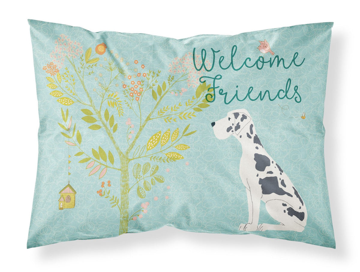 Welcome Friends Harlequin Great Dane Fabric Standard Pillowcase BB7590PILLOWCASE by Caroline&#39;s Treasures