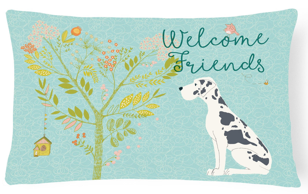 Welcome Friends Harlequin Great Dane Canvas Fabric Decorative Pillow BB7590PW1216 by Caroline&#39;s Treasures