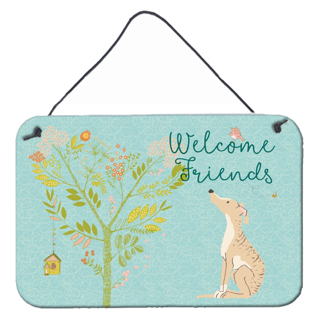Welcome Friends Brindle Greyhound Wall or Door Hanging Prints BB7591DS812 by Caroline&#39;s Treasures