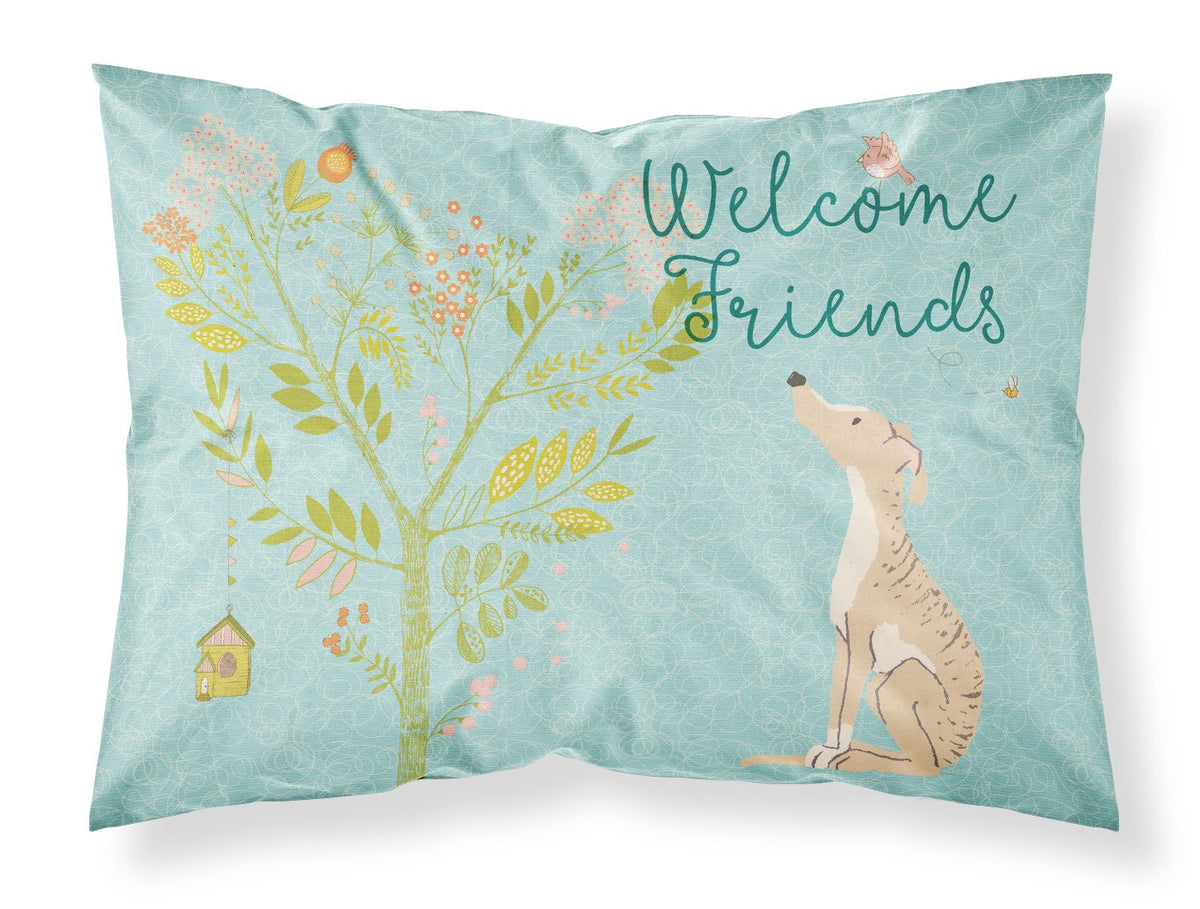 Welcome Friends Brindle Greyhound Fabric Standard Pillowcase BB7591PILLOWCASE by Caroline&#39;s Treasures