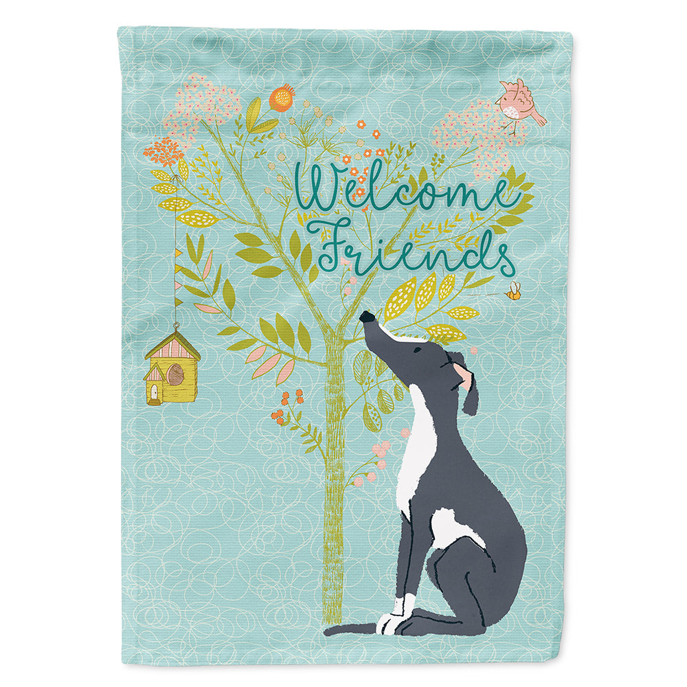 Welcome Friends Black White Greyhound Flag Canvas House Size BB7592CHF