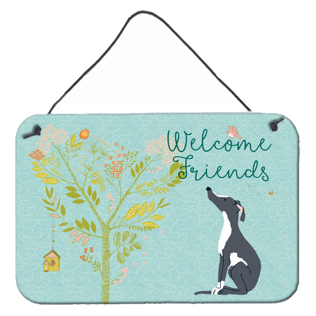 Welcome Friends Black White Greyhound Wall or Door Hanging Prints BB7592DS812 by Caroline&#39;s Treasures