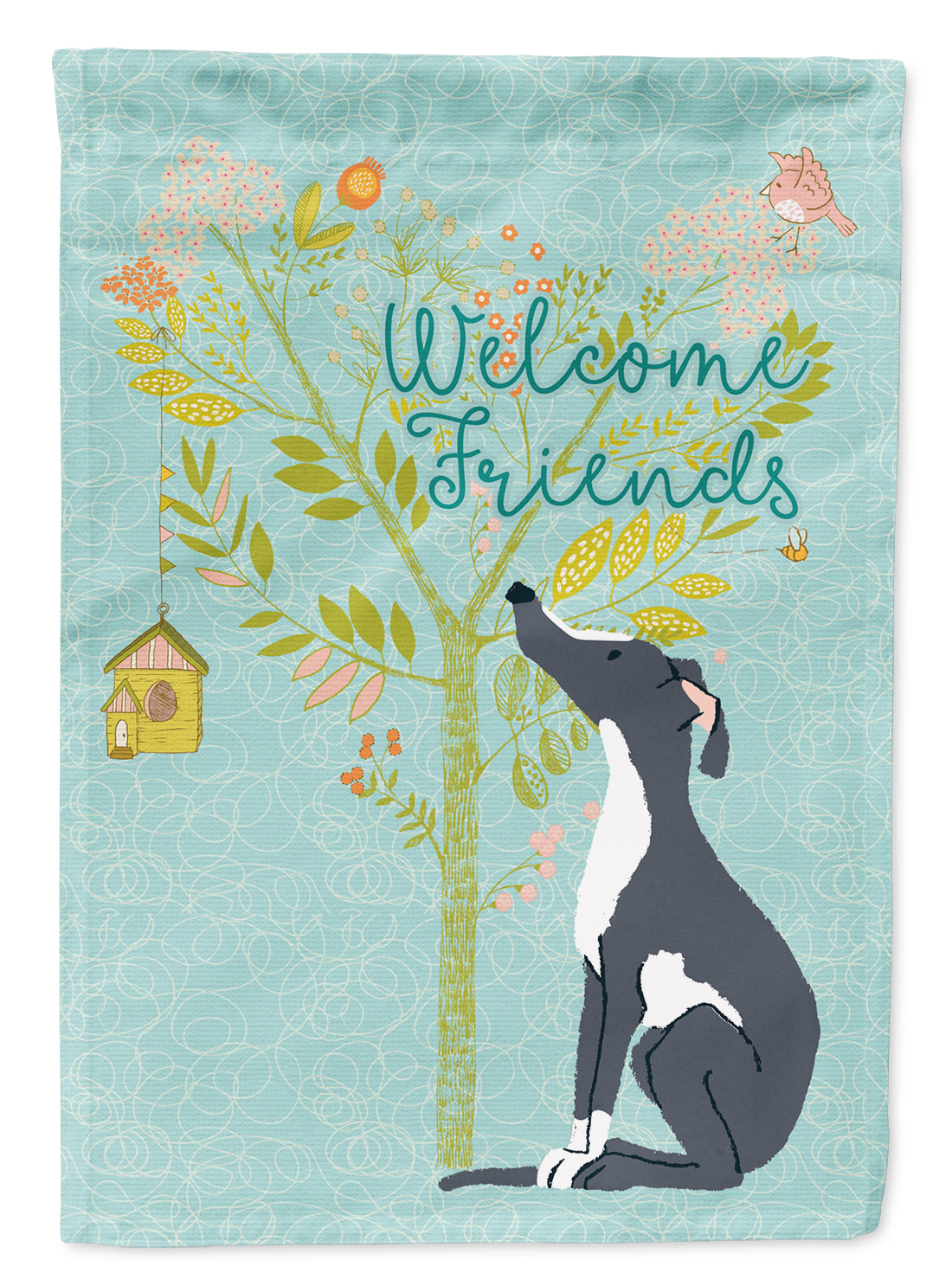 Welcome Friends Black White Greyhound Flag Garden Size BB7592GF