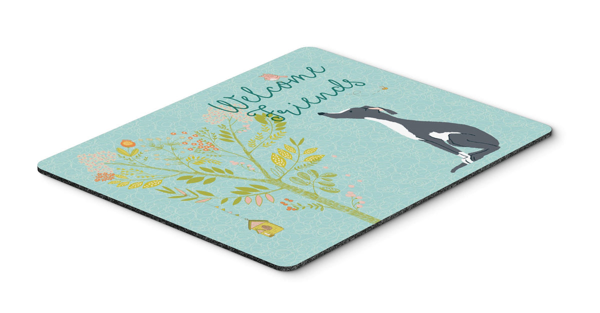 Welcome Friends Black White Greyhound Mouse Pad, Hot Pad or Trivet BB7592MP by Caroline&#39;s Treasures
