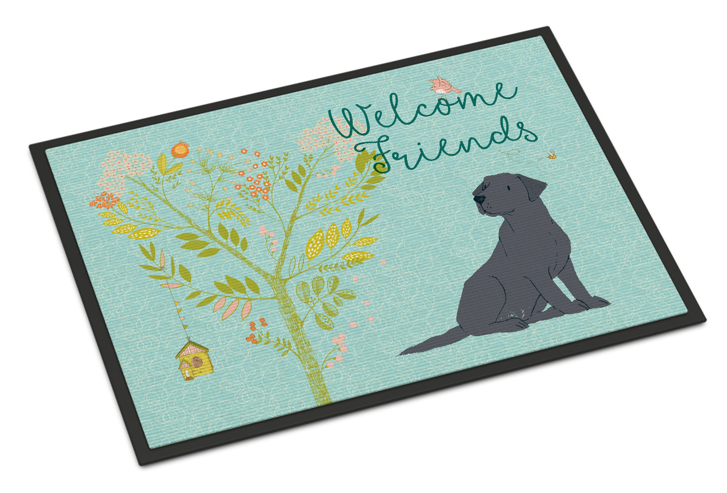 Welcome Friends Black Labrador Retriever Indoor or Outdoor Mat 18x27 BB7595MAT - the-store.com