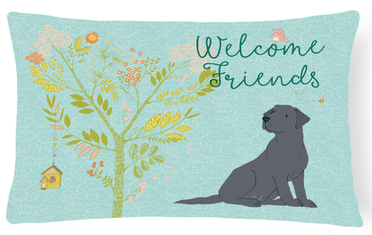 Welcome Friends Black Labrador Retriever Canvas Fabric Decorative Pillow BB7595PW1216 by Caroline&#39;s Treasures