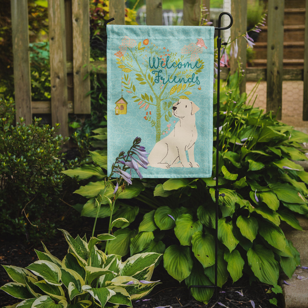 Caroline's Treasures Welcome Friends Yellow Labrador Retriever Garden Flag – Teal Dog Yard Decor with Tree Illustration BB7596GF