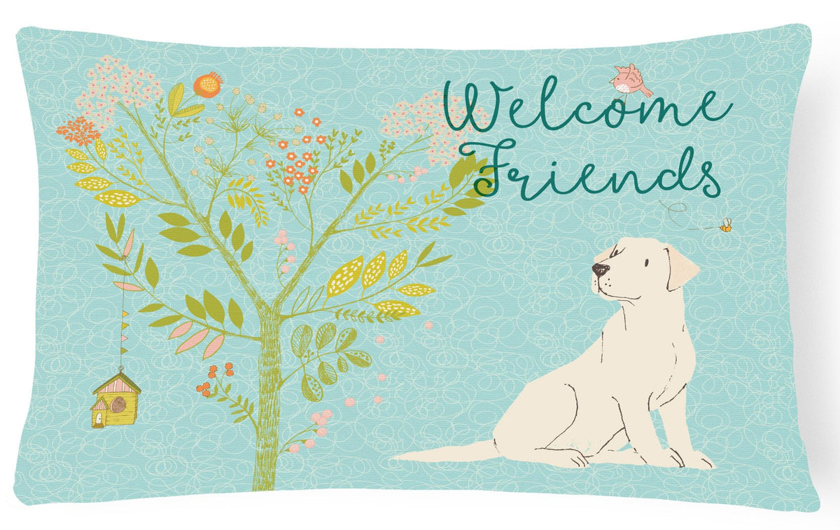 Welcome Friends Yellow Labrador Retriever Canvas Fabric Decorative Pillow BB7596PW1216 by Caroline&#39;s Treasures