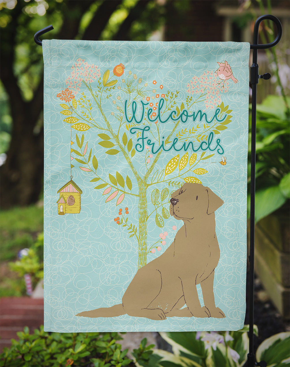Welcome Friends Chocolate Labrador Retriever Flag Garden Size BB7597GF