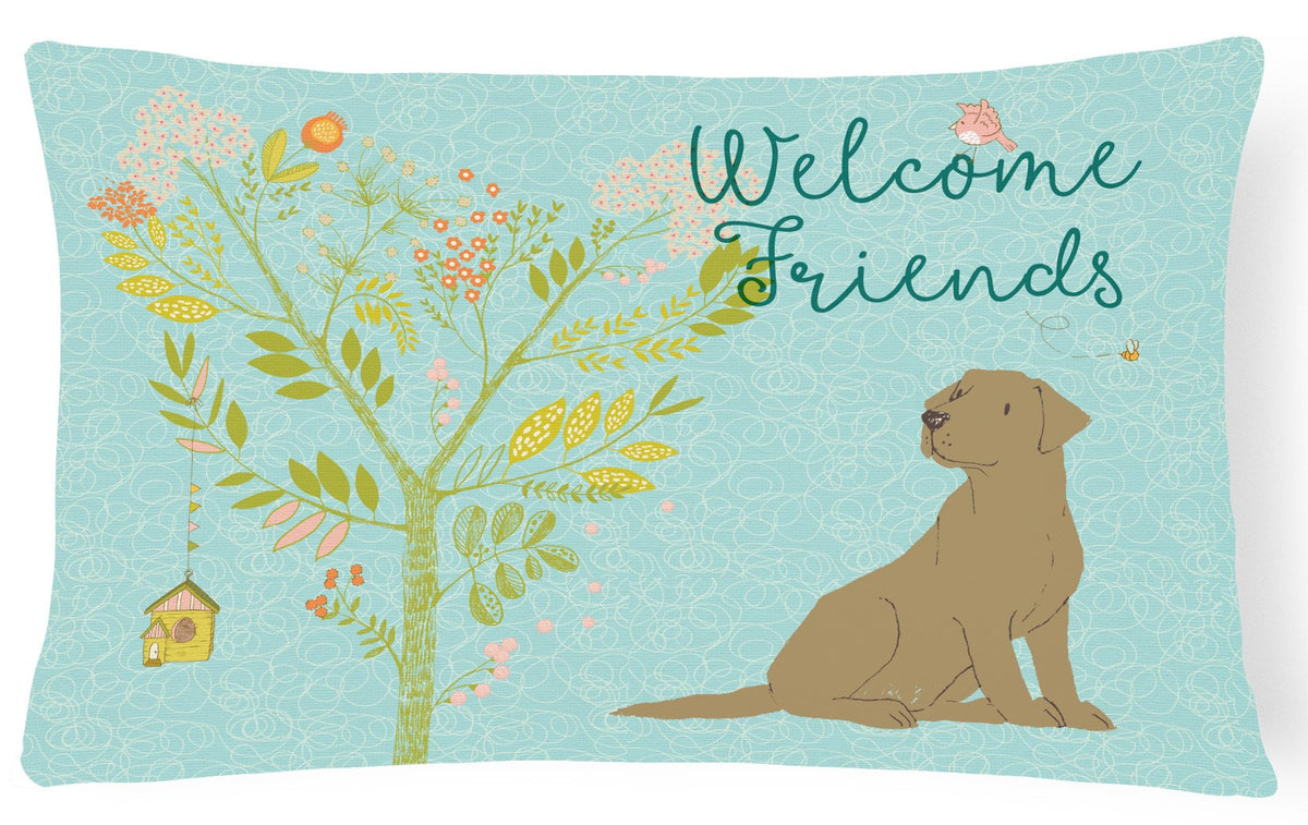 Welcome Friends Chocolate Labrador Retriever Canvas Fabric Decorative Pillow BB7597PW1216 by Caroline&#39;s Treasures