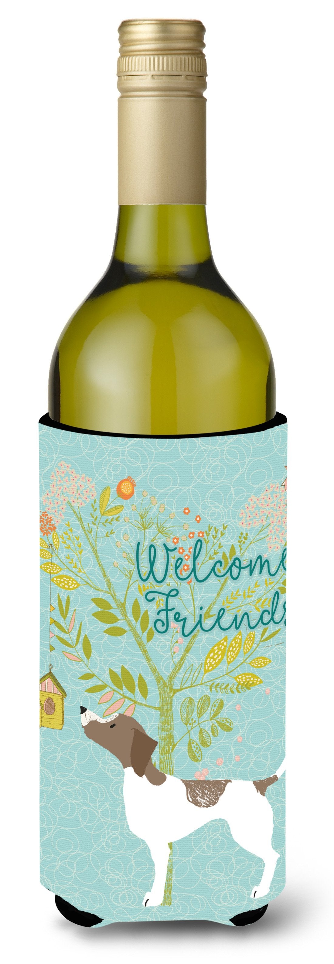Welcome Friends Pointer Wine Bottle Beverge Insulator Hugger BB7598LITERK by Caroline&#39;s Treasures