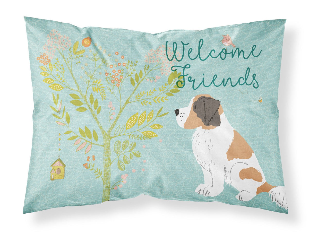 Welcome Friends Saint Bernard Fabric Standard Pillowcase BB7599PILLOWCASE by Caroline&#39;s Treasures
