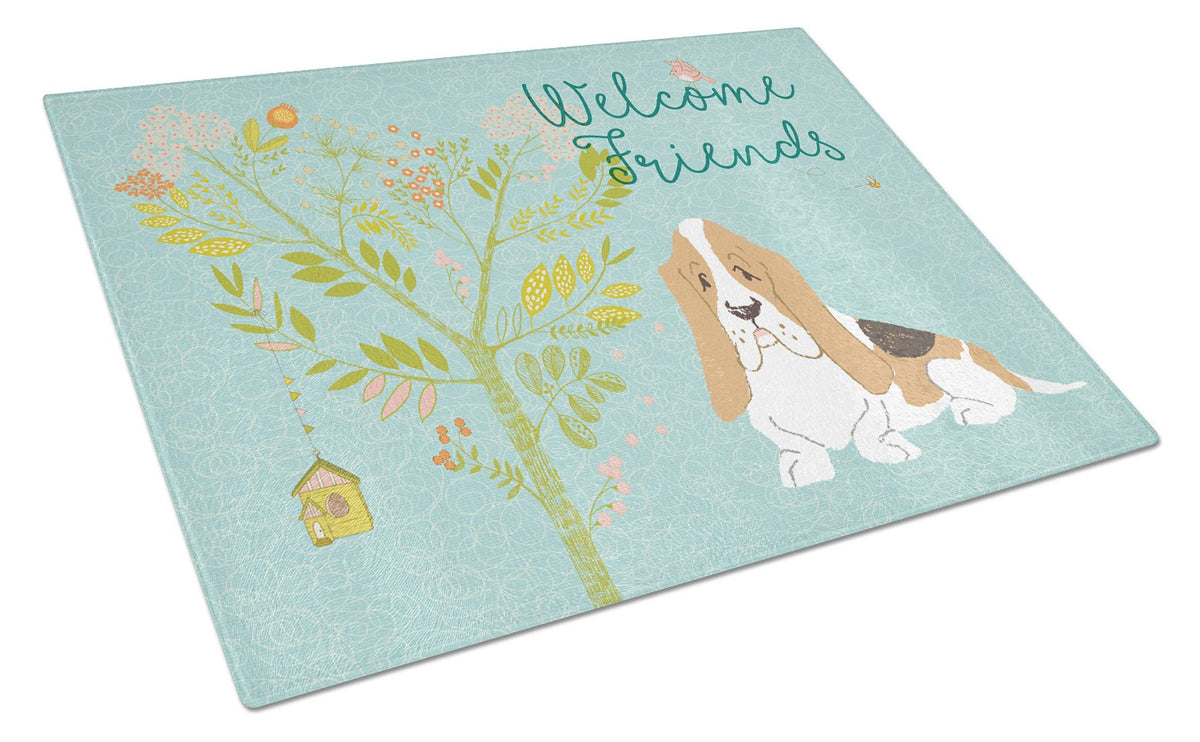 Welcome Friends Basset Hound Glass Cutting Board Large BB7600LCB by Caroline&#39;s Treasures