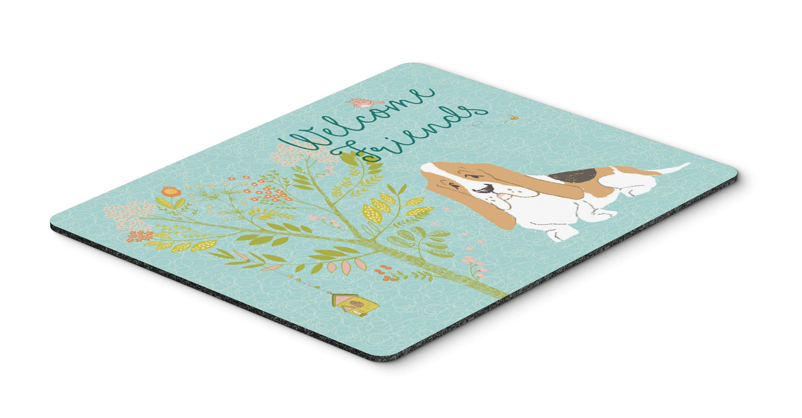 Welcome Friends Basset Hound Mouse Pad, Hot Pad or Trivet BB7600MP by Caroline's Treasures