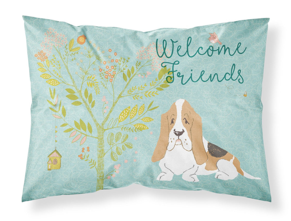 Welcome Friends Basset Hound Fabric Standard Pillowcase BB7600PILLOWCASE by Caroline&#39;s Treasures