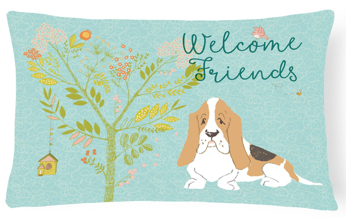 Welcome Friends Basset Hound Canvas Fabric Decorative Pillow BB7600PW1216 by Caroline&#39;s Treasures