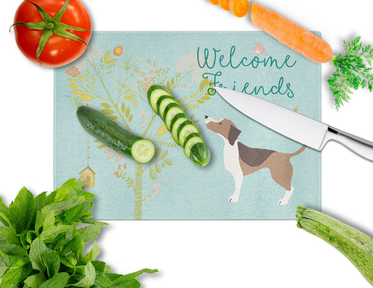 Welcome Friends Beagle Glass Cutting Board Large BB7601LCB by Caroline's Treasures
