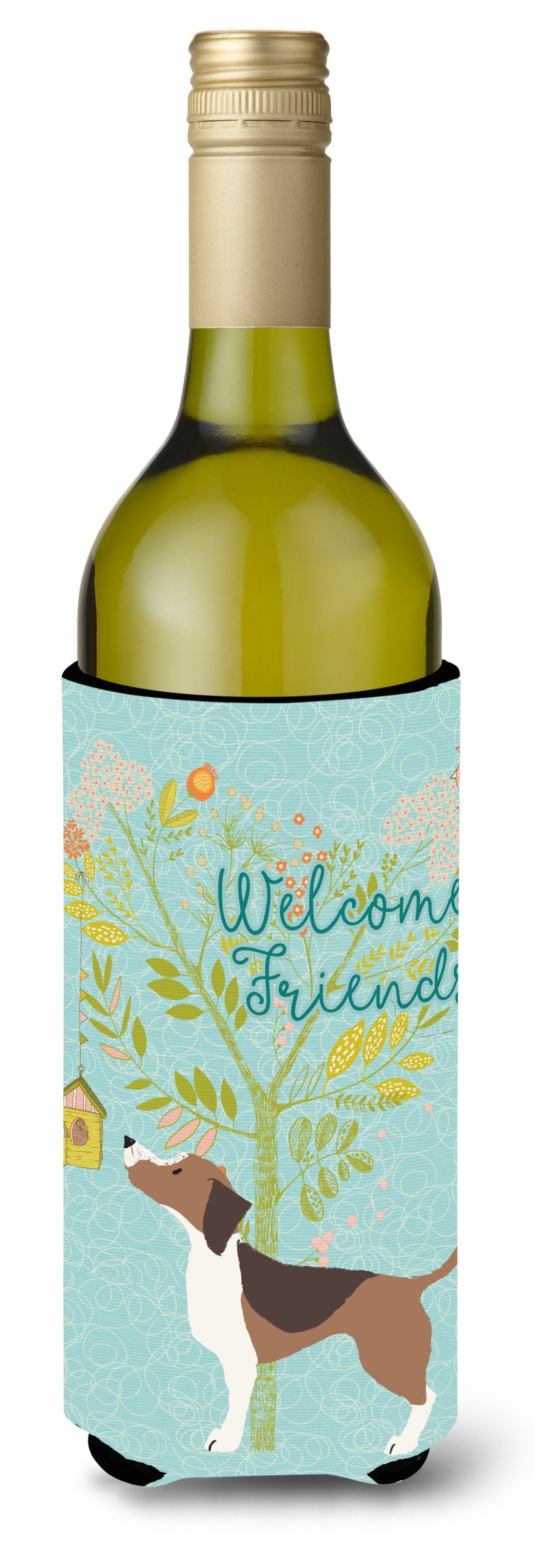 Welcome Friends Beagle Wine Bottle Beverge Insulator Hugger BB7601LITERK by Caroline&#39;s Treasures