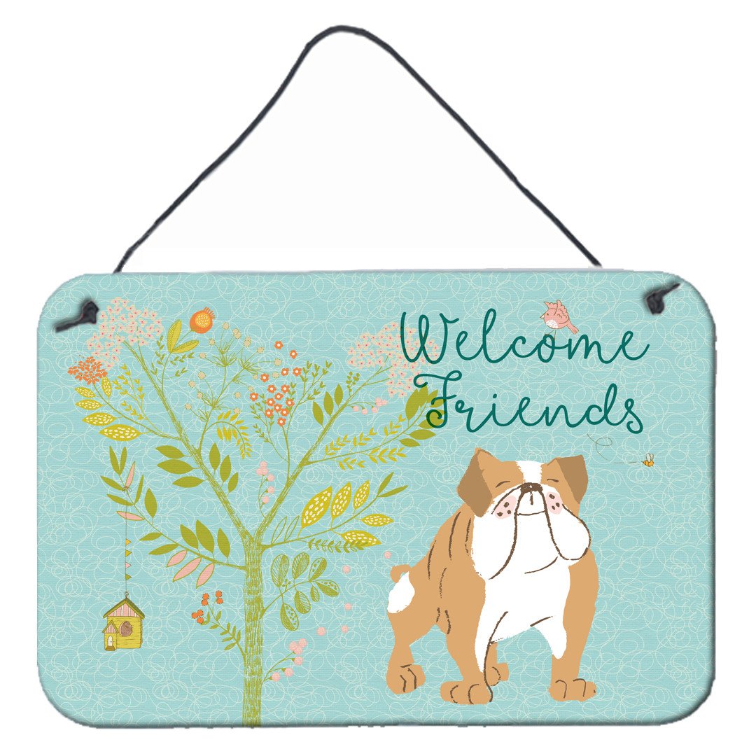 Welcome Friends English Bulldog Wall or Door Hanging Prints BB7602DS812 by Caroline&#39;s Treasures