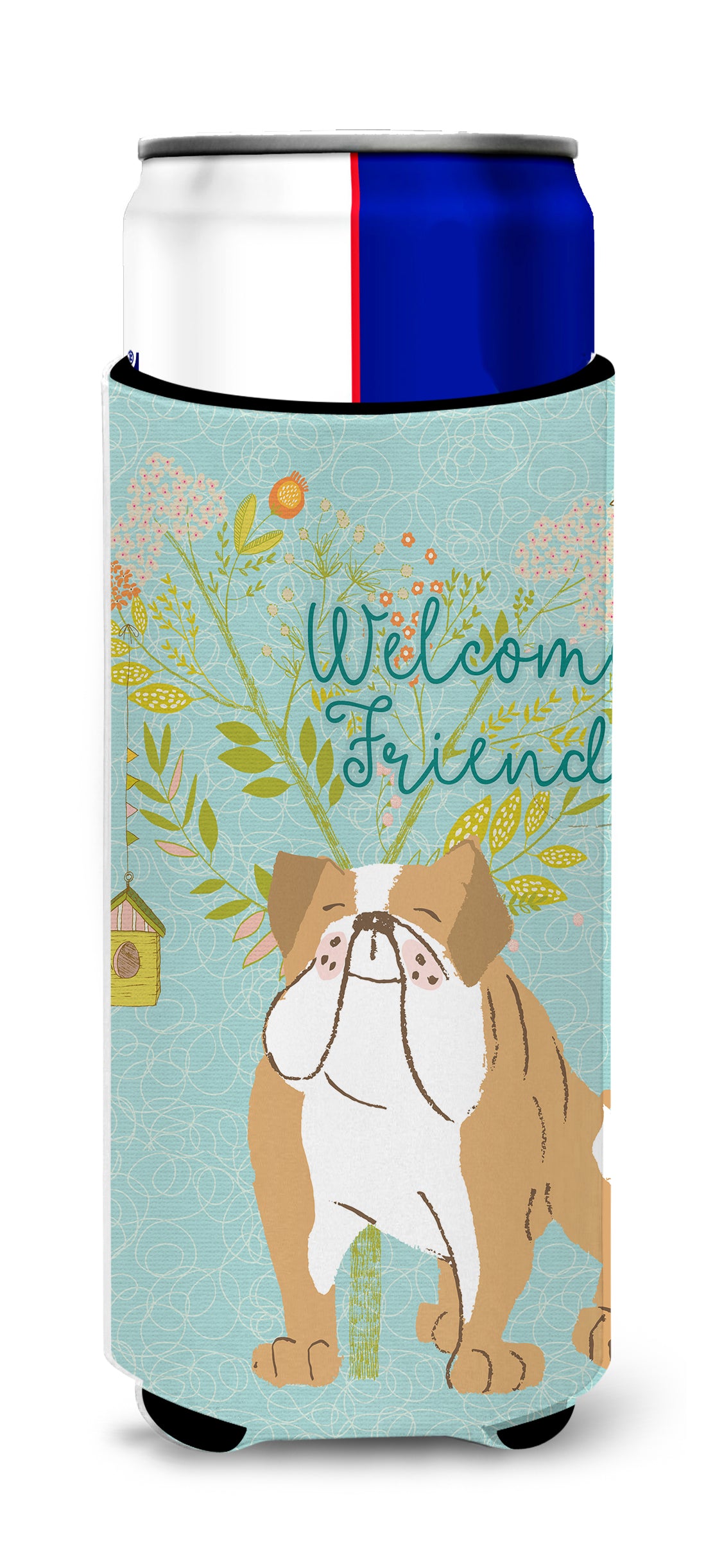 Welcome Friends English Bulldog  Ultra Hugger for slim cans BB7602MUK