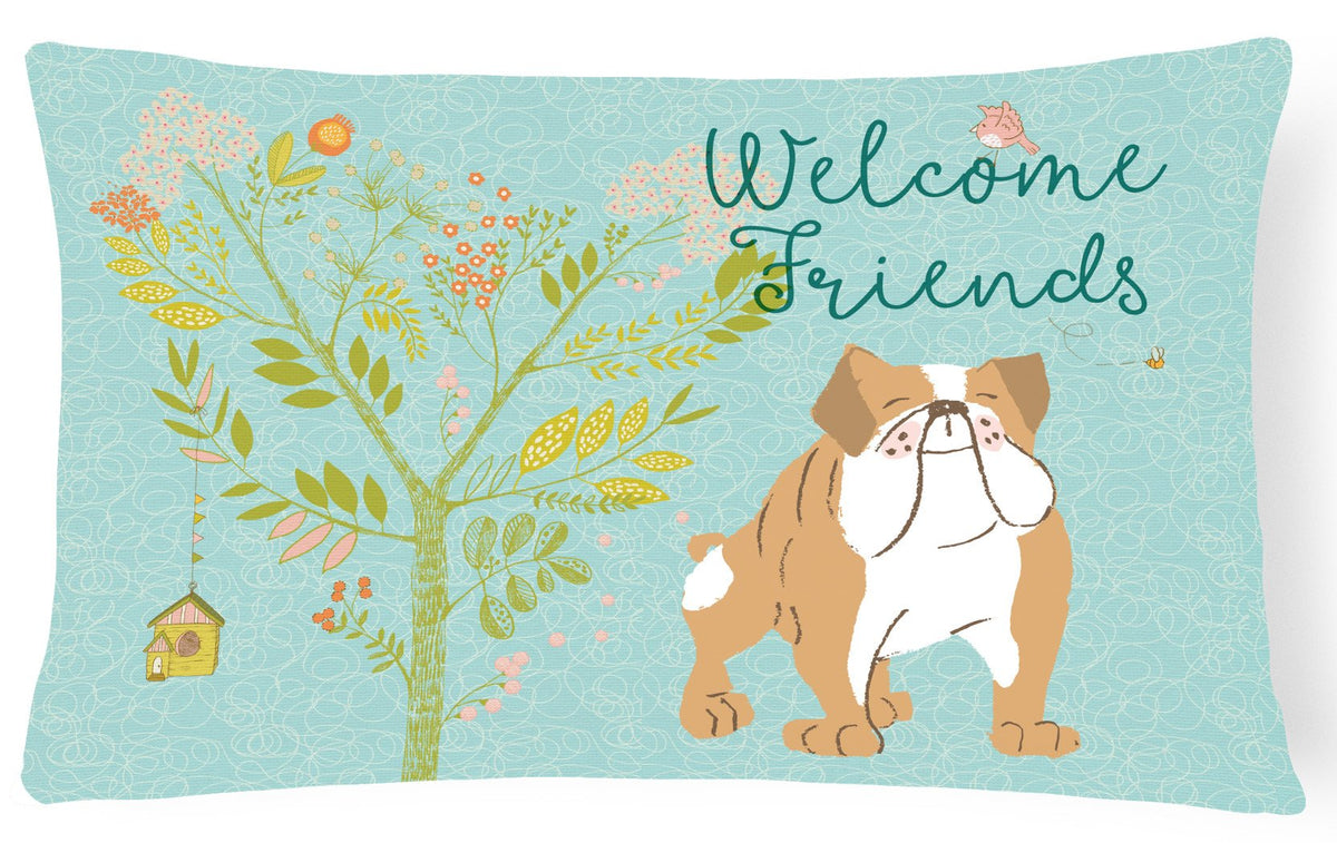 Welcome Friends English Bulldog Canvas Fabric Decorative Pillow BB7602PW1216 by Caroline&#39;s Treasures