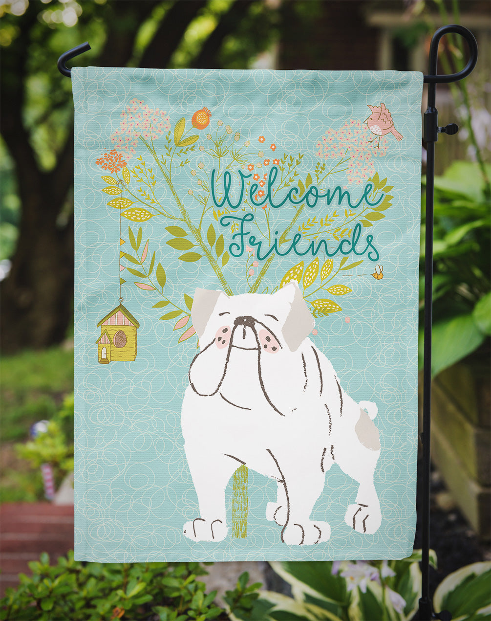Welcome Friends English Bulldog White Flag Garden Size BB7603GF