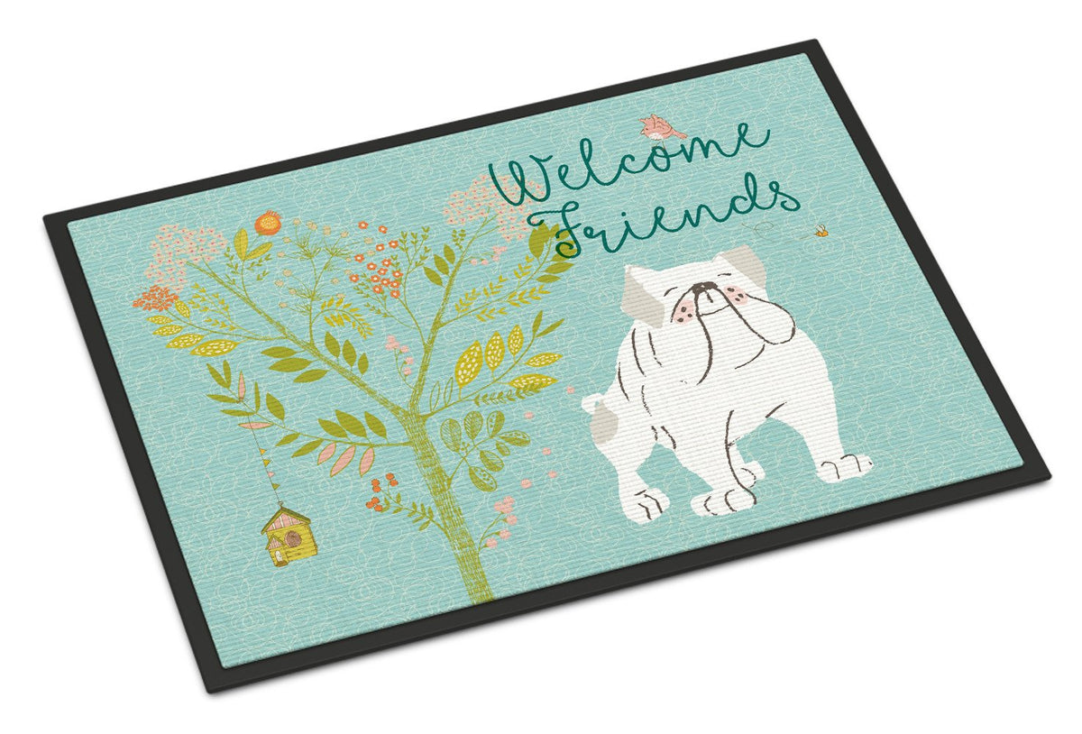 Welcome Friends English Bulldog White Indoor or Outdoor Mat 24x36 BB7603JMAT by Caroline&#39;s Treasures
