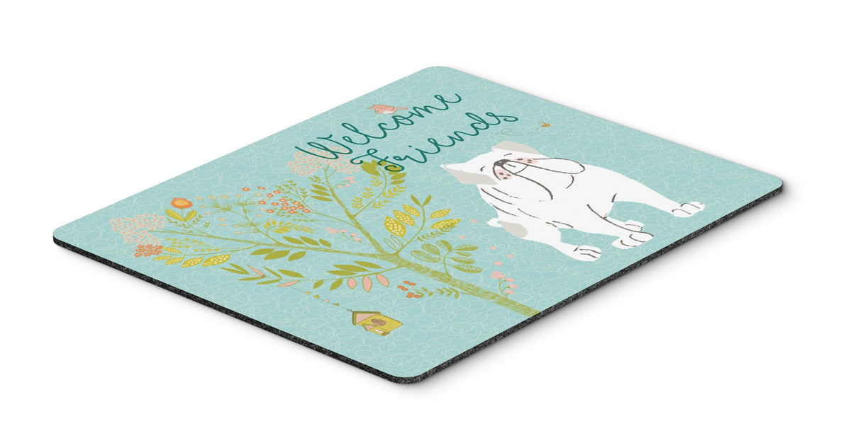 Welcome Friends English Bulldog White Mouse Pad, Hot Pad or Trivet BB7603MP by Caroline&#39;s Treasures