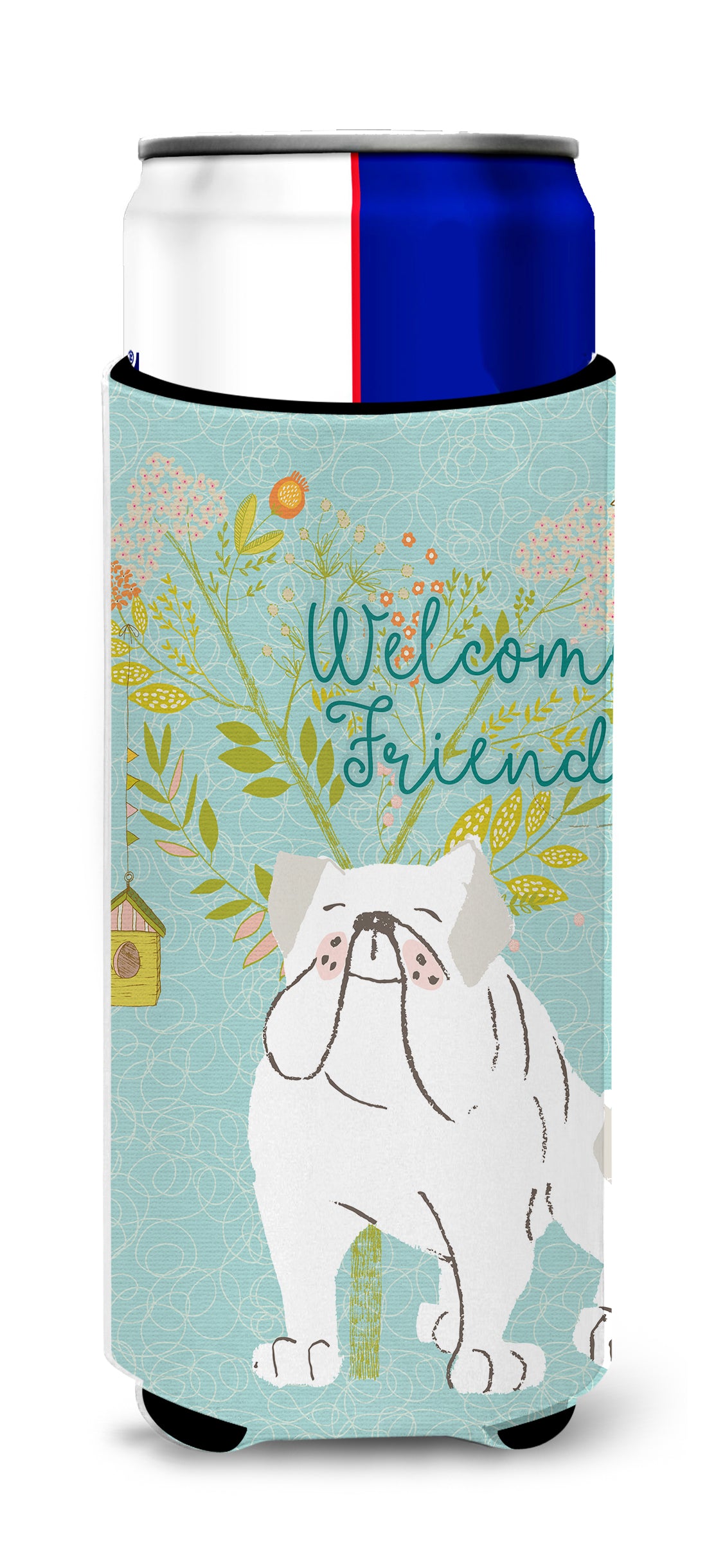 Welcome Friends English Bulldog White  Ultra Hugger for slim cans BB7603MUK
