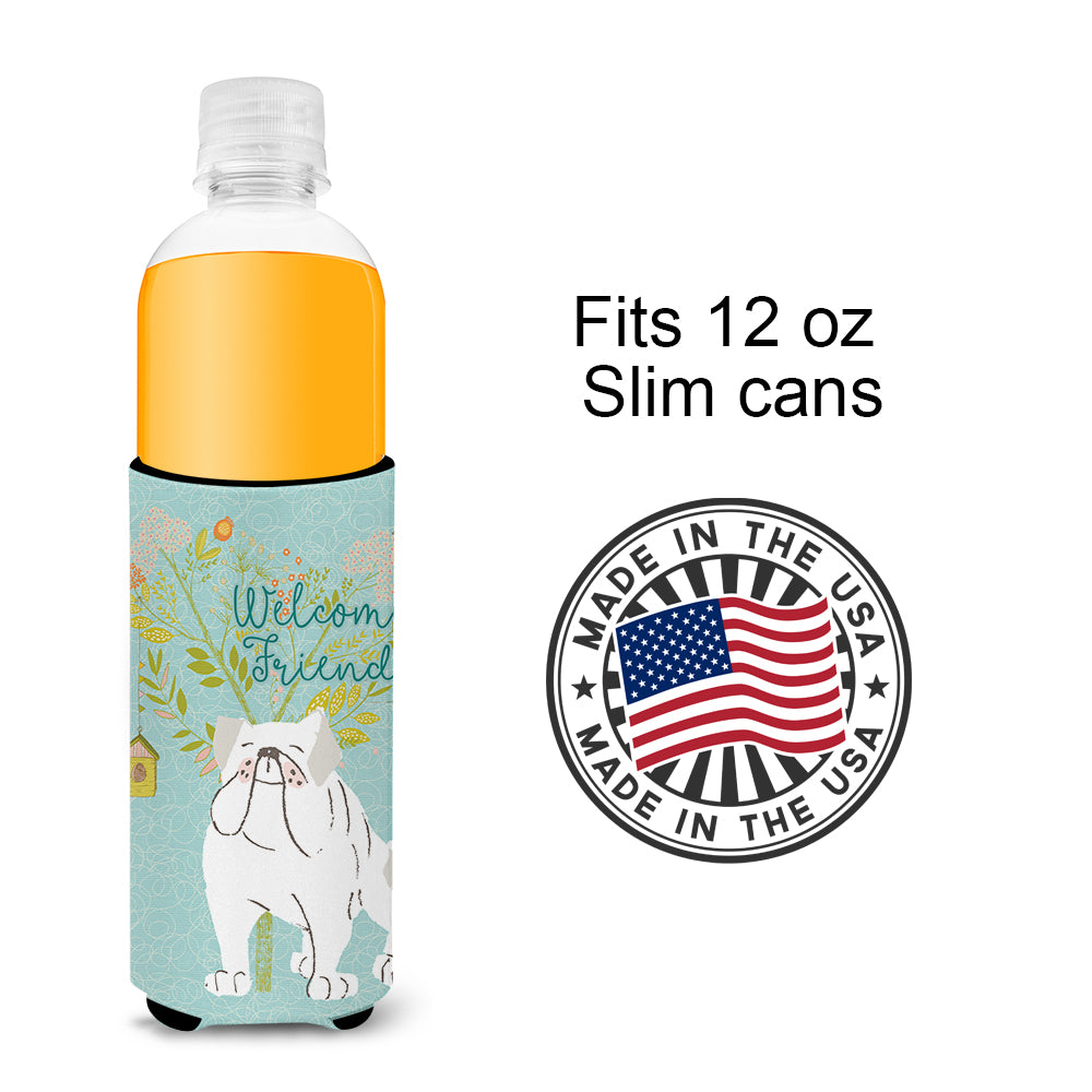 Welcome Friends English Bulldog White  Ultra Hugger for slim cans BB7603MUK  the-store.com.