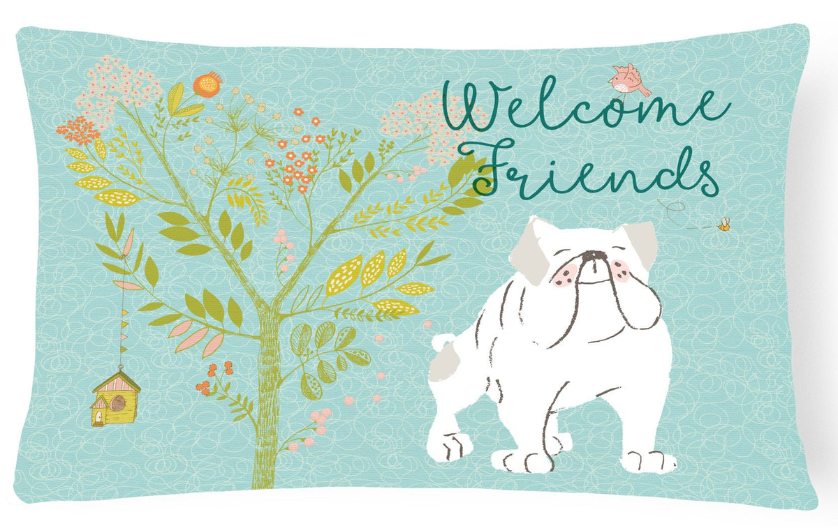 Welcome Friends English Bulldog White Canvas Fabric Decorative Pillow BB7603PW1216 by Caroline&#39;s Treasures