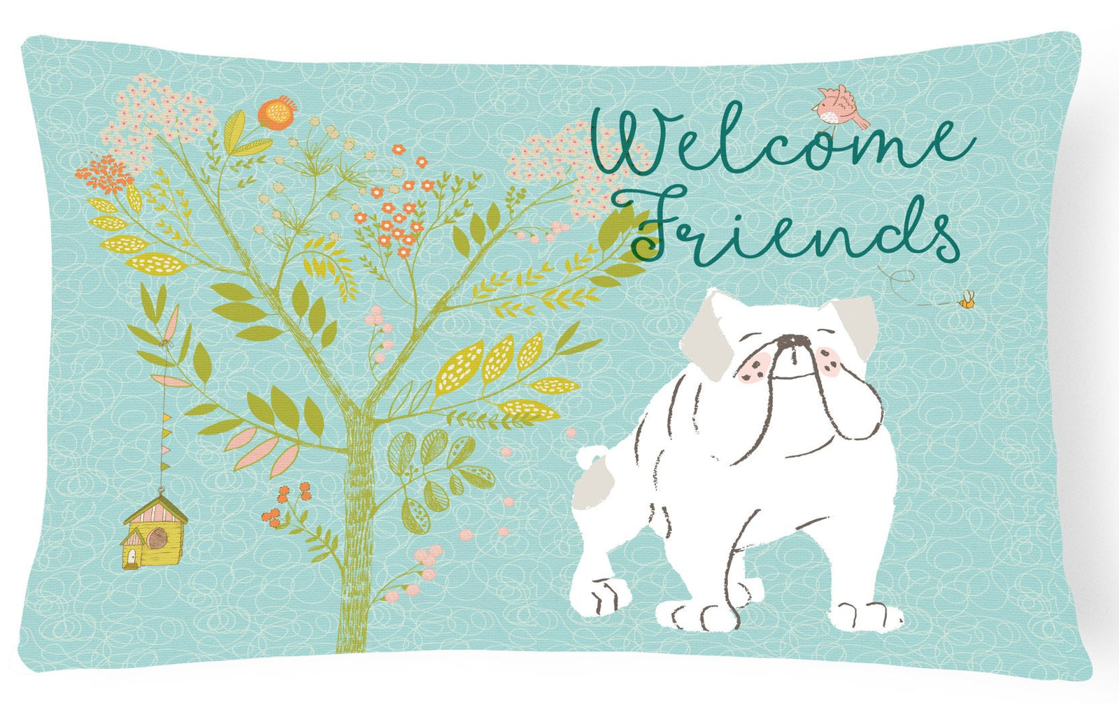 Welcome Friends English Bulldog White Canvas Fabric Decorative Pillow BB7603PW1216 by Caroline's Treasures