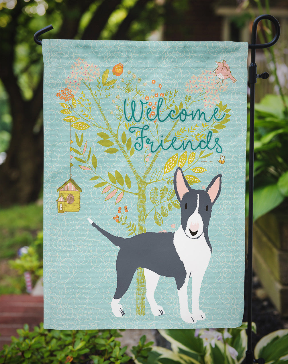 Welcome Friends Black Bull Terrier Flag Garden Size BB7604GF