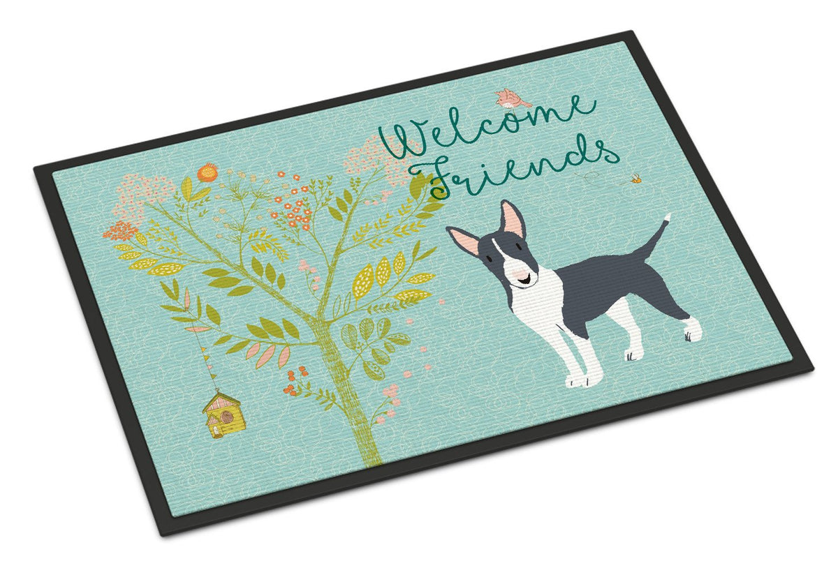 Welcome Friends Black Bull Terrier Indoor or Outdoor Mat 24x36 BB7604JMAT by Caroline&#39;s Treasures