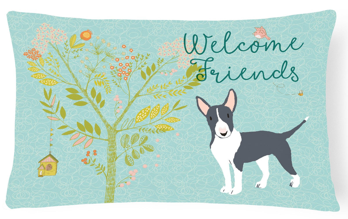 Welcome Friends Black Bull Terrier Canvas Fabric Decorative Pillow BB7604PW1216 by Caroline&#39;s Treasures