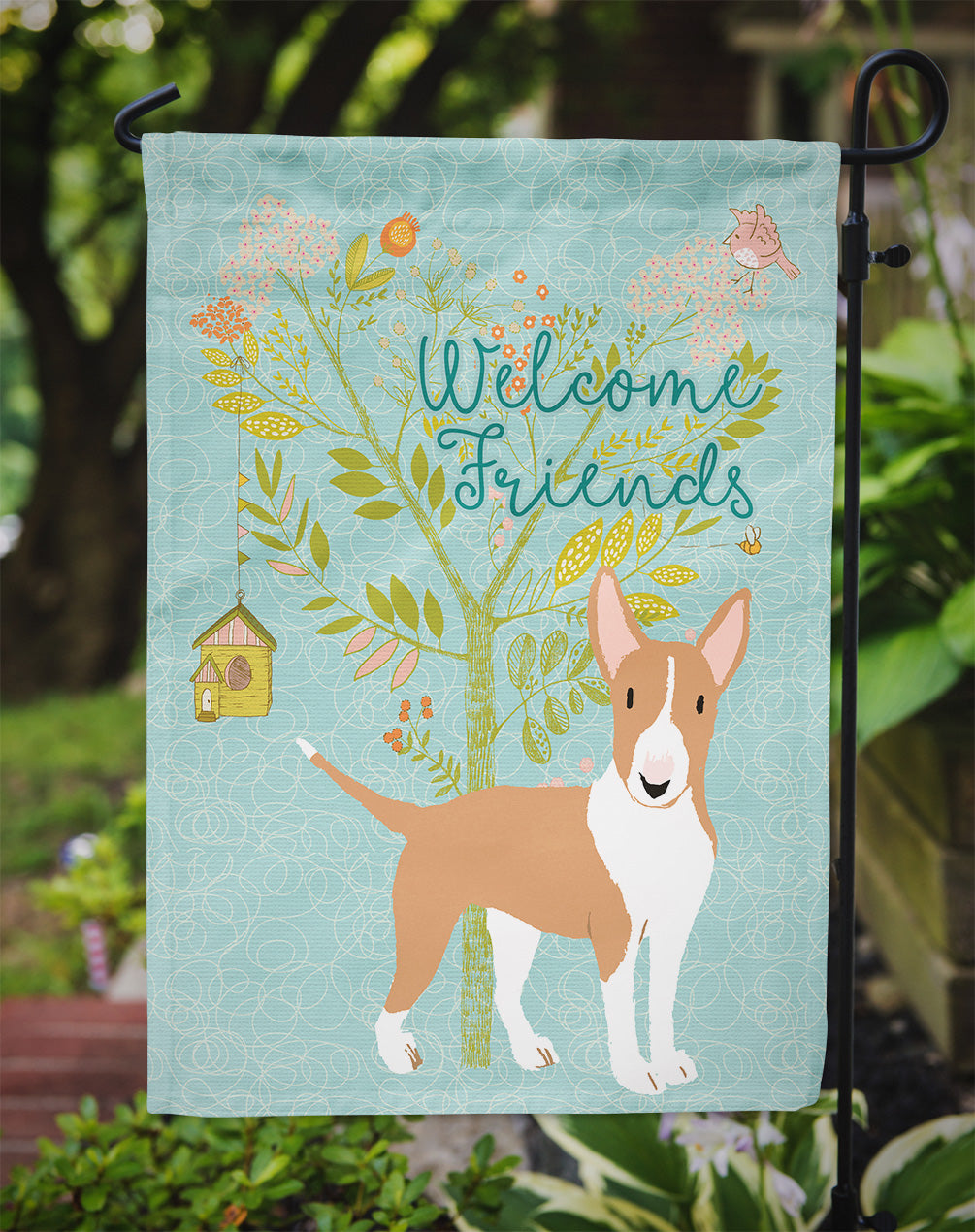Welcome Friends Brown Bull Terrier Flag Garden Size BB7605GF  the-store.com.