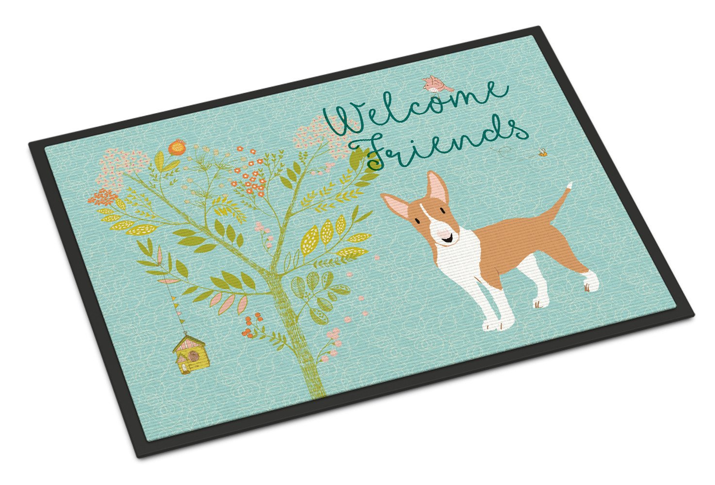 Welcome Friends Brown Bull Terrier Indoor or Outdoor Mat 24x36 BB7605JMAT by Caroline's Treasures