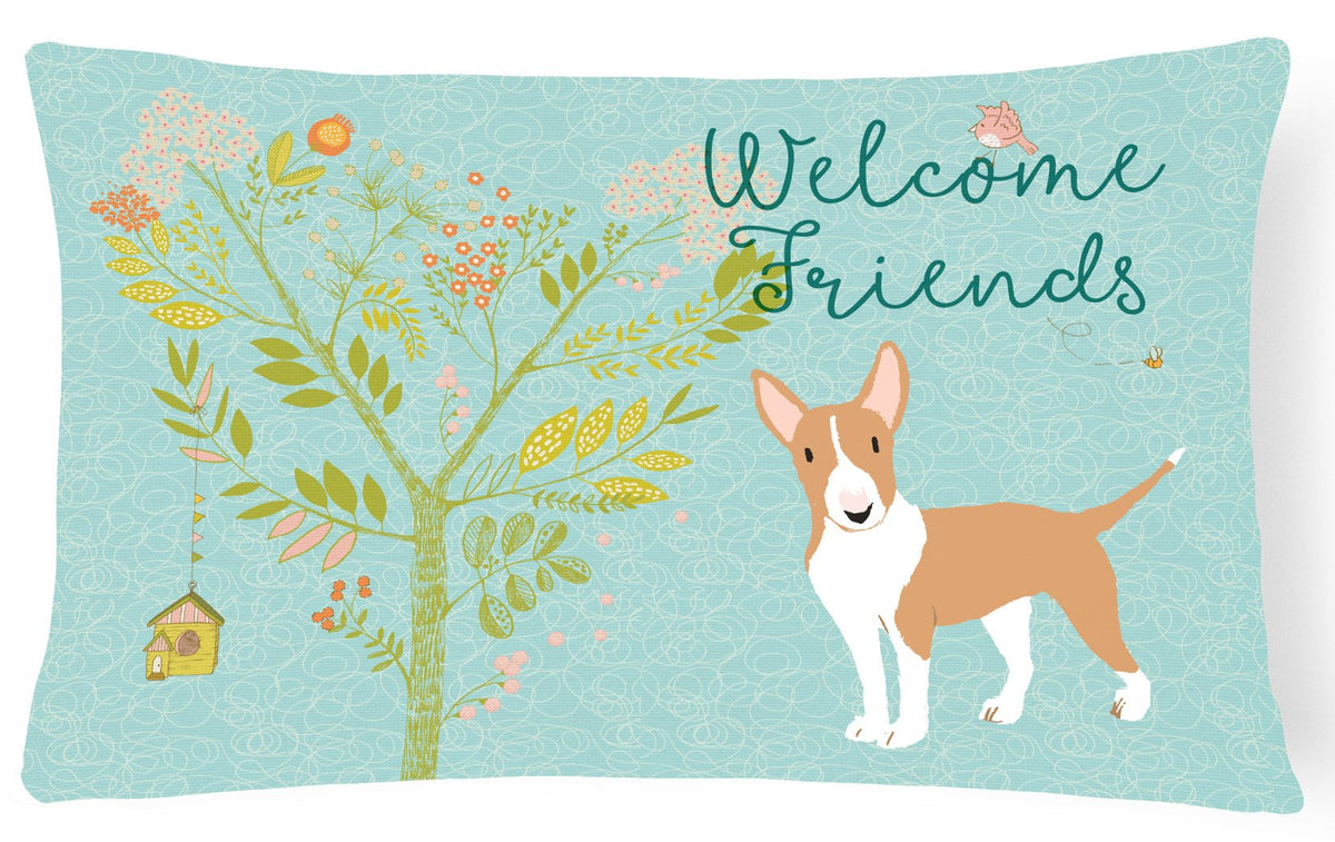 Welcome Friends Brown Bull Terrier Canvas Fabric Decorative Pillow BB7605PW1216 by Caroline&#39;s Treasures