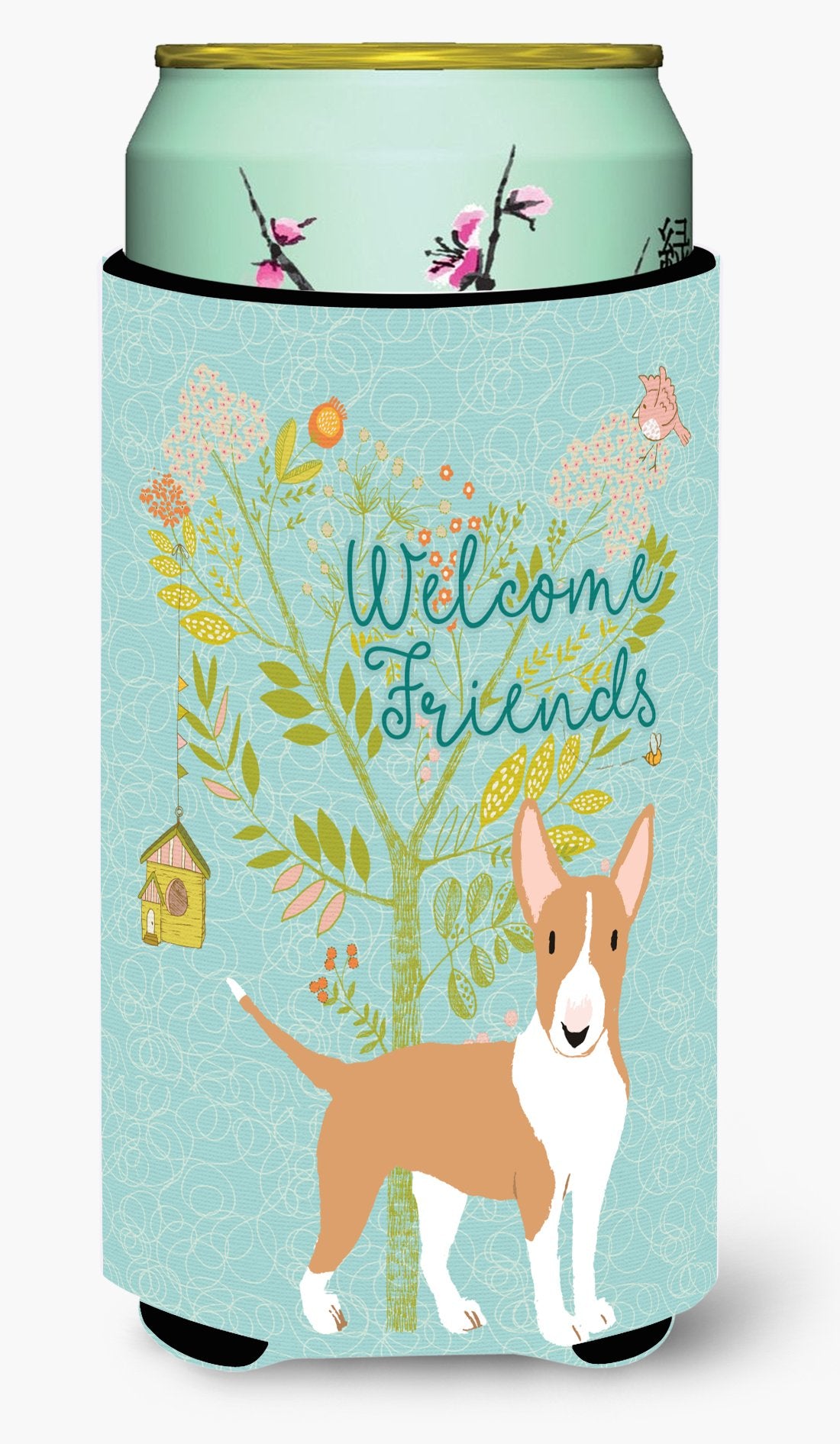Welcome Friends Brown Bull Terrier Tall Boy Beverage Insulator Hugger BB7605TBC by Caroline&#39;s Treasures