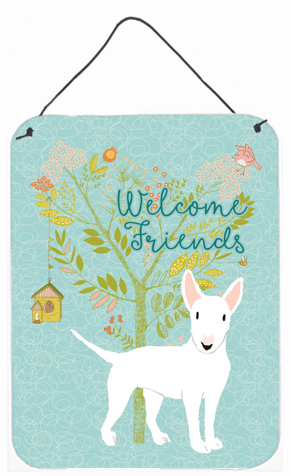 Welcome Friends White Bull Terrier Wall or Door Hanging Prints BB7606DS1216 by Caroline's Treasures