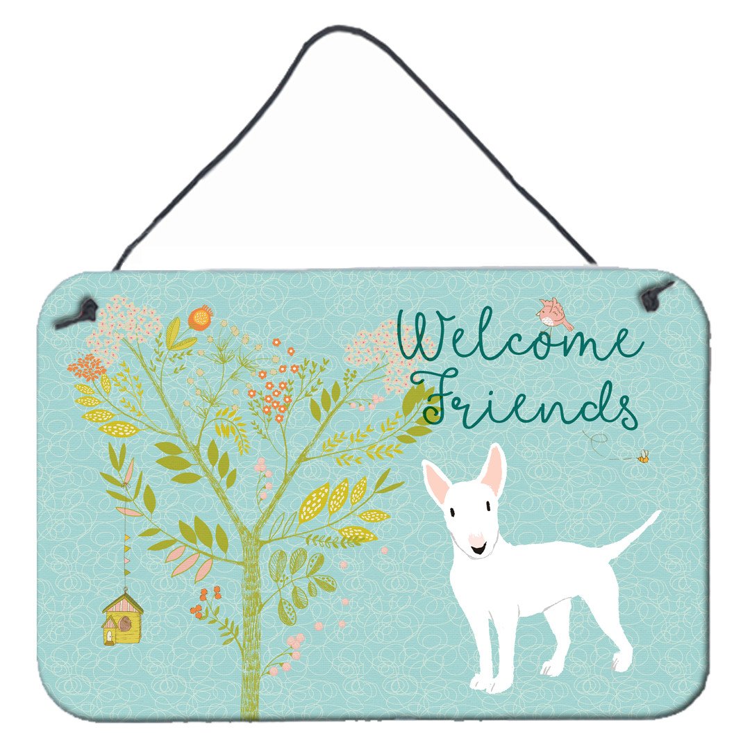 Welcome Friends White Bull Terrier Wall or Door Hanging Prints BB7606DS812 by Caroline's Treasures