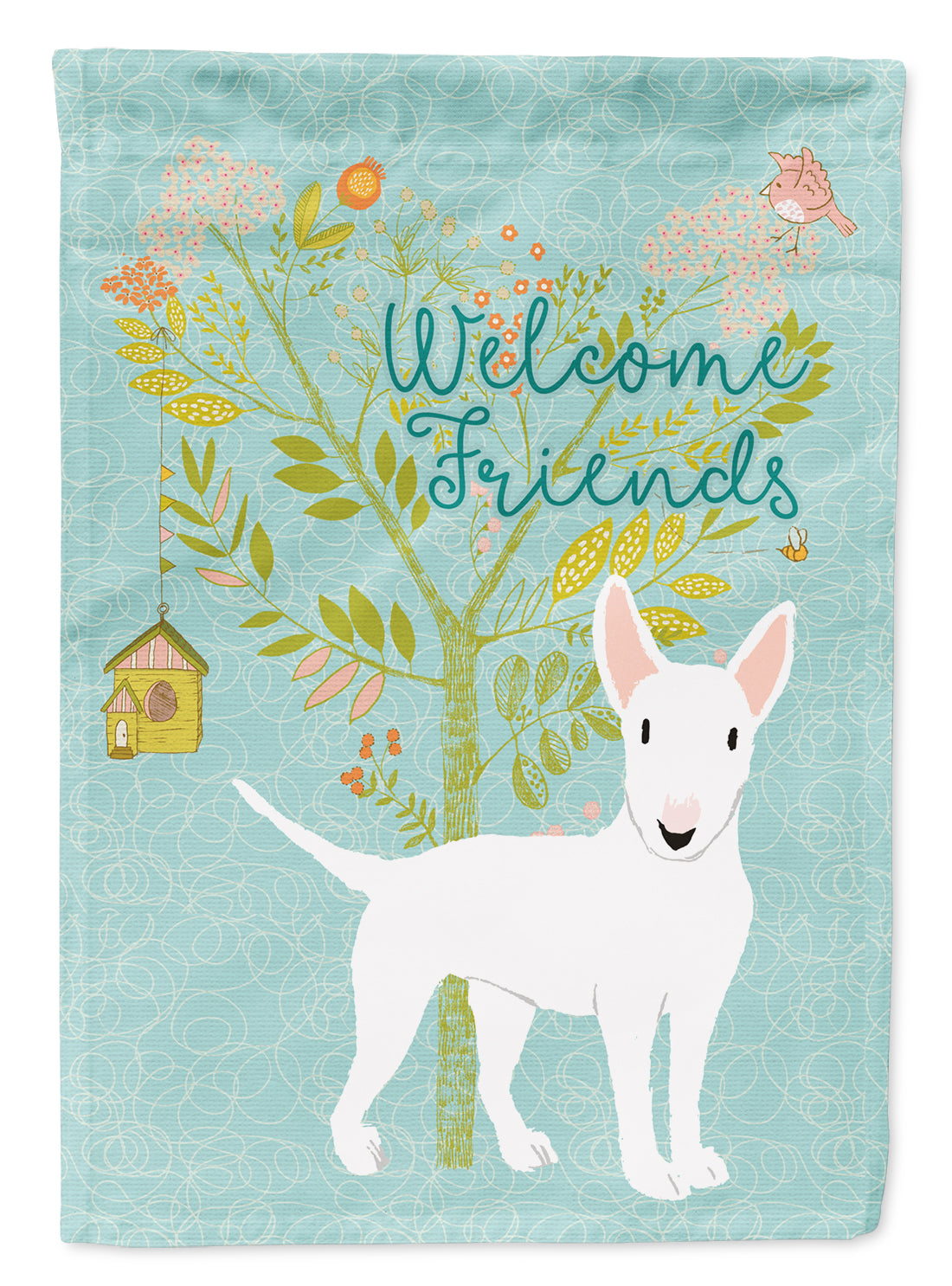 Welcome Friends White Bull Terrier Flag Garden Size BB7606GF  the-store.com.