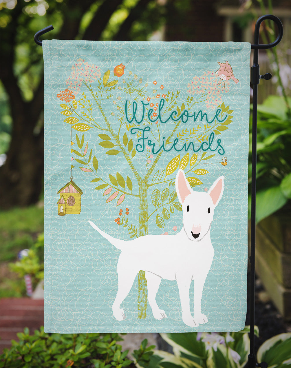 Welcome Friends White Bull Terrier Flag Garden Size BB7606GF