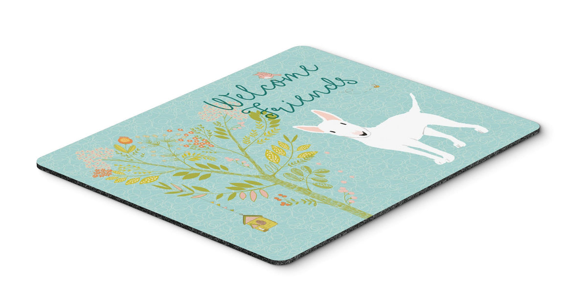 Welcome Friends White Bull Terrier Mouse Pad, Hot Pad or Trivet BB7606MP by Caroline&#39;s Treasures