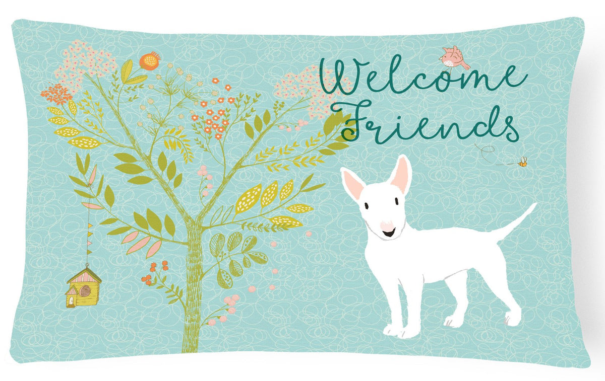Welcome Friends White Bull Terrier Canvas Fabric Decorative Pillow BB7606PW1216 by Caroline&#39;s Treasures
