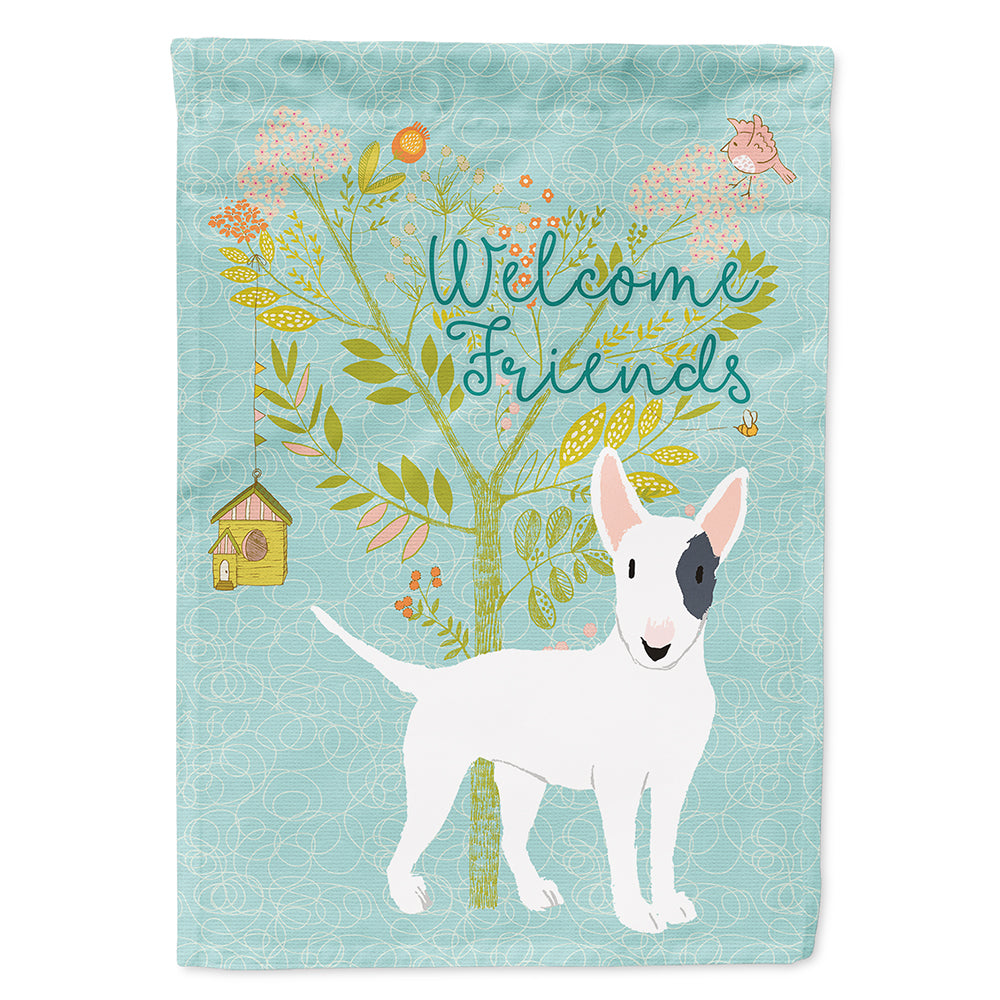 Welcome Friends White Patched Bull Terrier Flag Canvas House Size BB7607CHF  the-store.com.