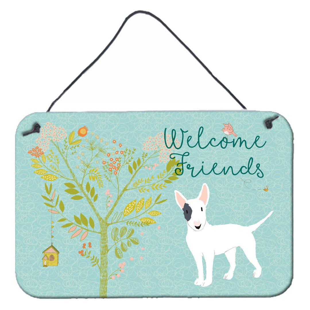Welcome Friends White Patched Bull Terrier Wall or Door Hanging Prints BB7607DS812 by Caroline&#39;s Treasures